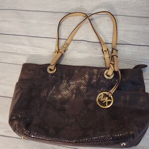 Michael Kors Brown Snake Print Tote Bag